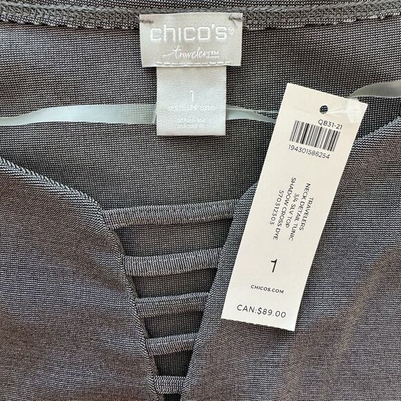 Chico’s Travelers Stretch Neck Detail 3/4 Sleeve Minimalist Tunic Top Size 1(M) - Picture 4 of 5